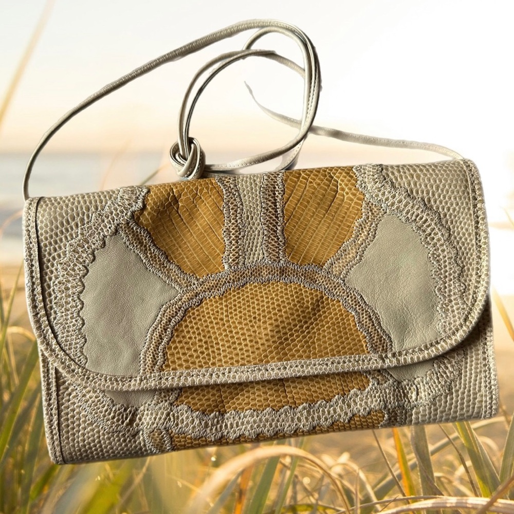 Carlos Falchi RARE Vintage Reptile & Leather Crossbody/Clutch EUC